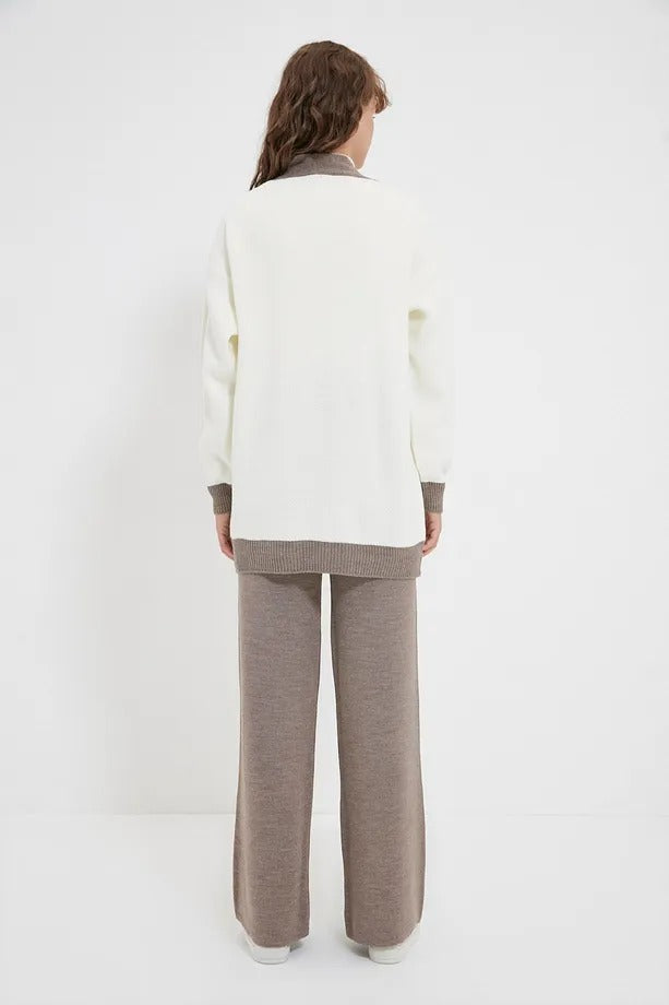 Mink Stripe Detail Knit Cardigan & Pants Set