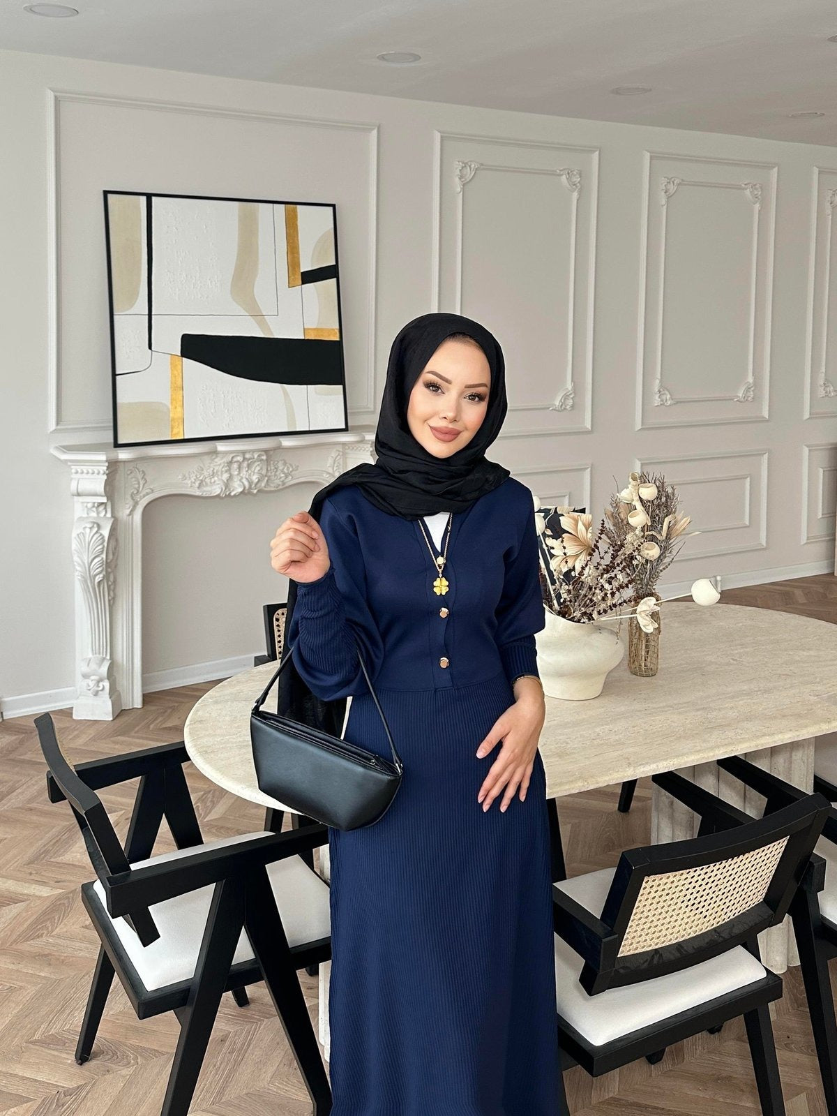 Knit Dress – Navy with Gold Buttons