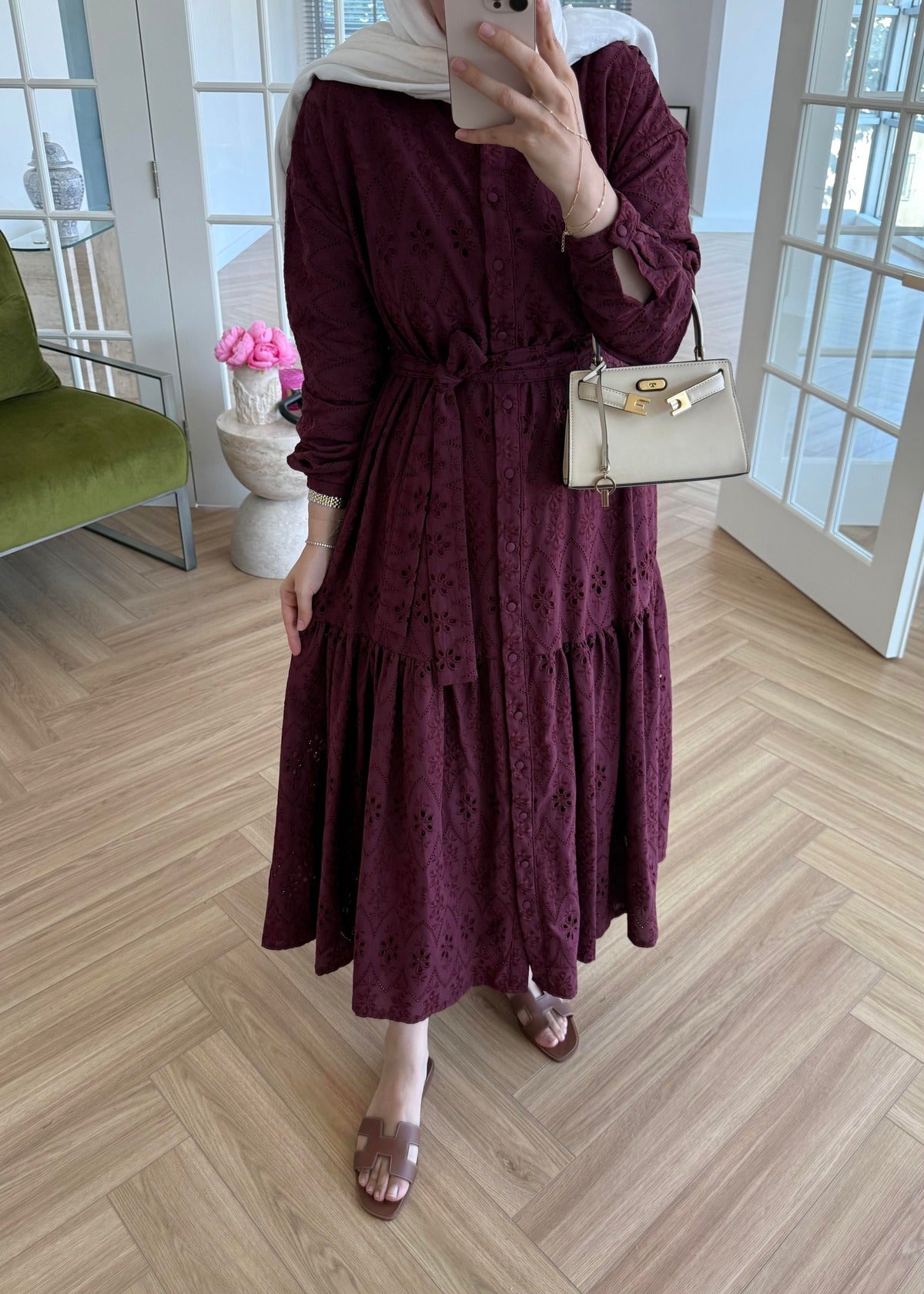 Lace Trim Dress – Burgundy