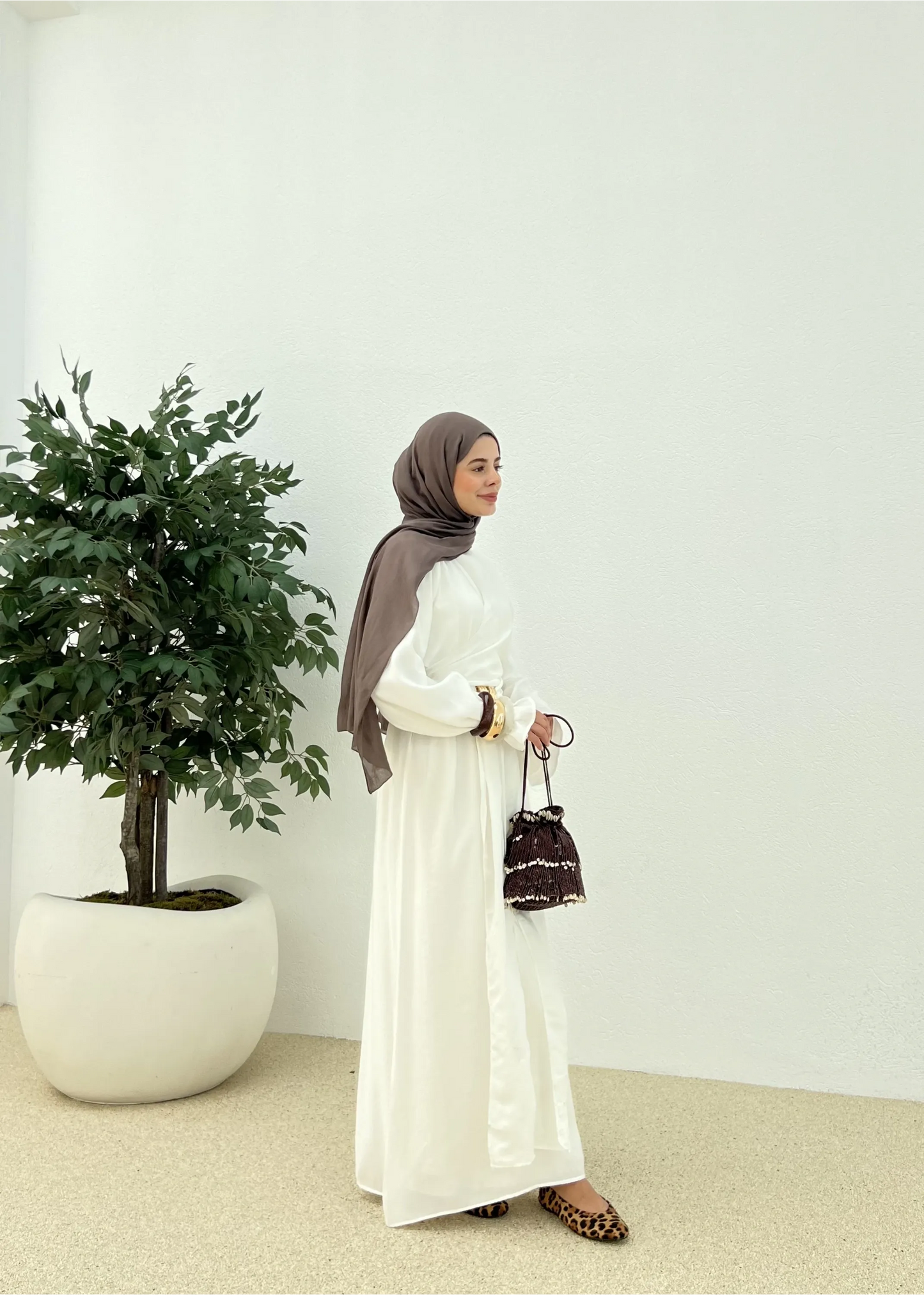 Ecru Tencel Dress with Buckle Detail