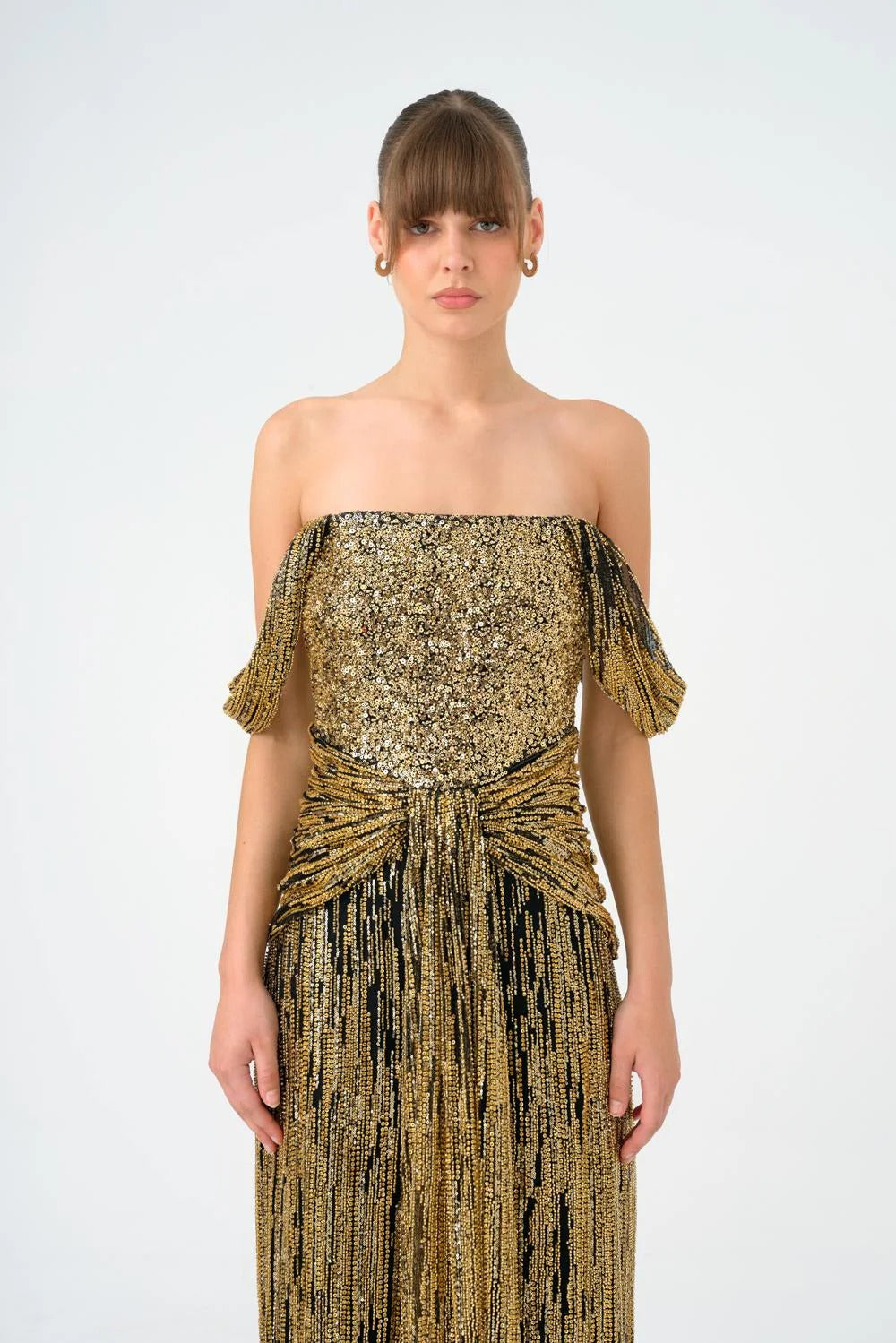 Low Shoulder Strapless Collar Stone Long Evening Dress