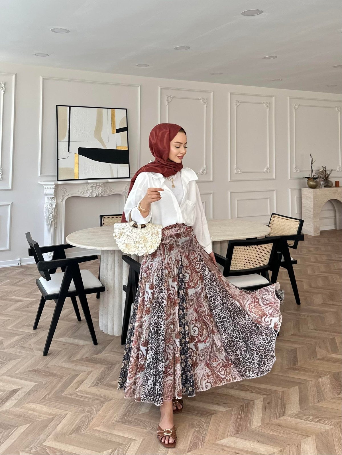 Boho Patterned Chiffon Skirt