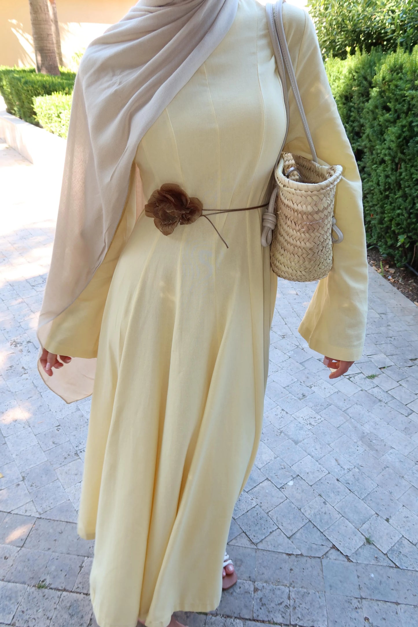 100% Linen Fitted Maxi Dress – Butter Yellow