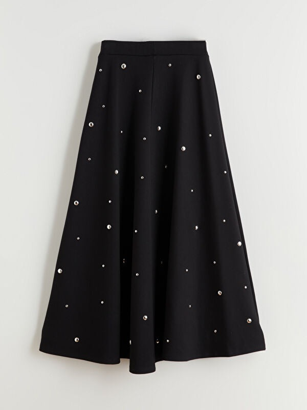 Metal-Appliqué Flared Skirt- Black