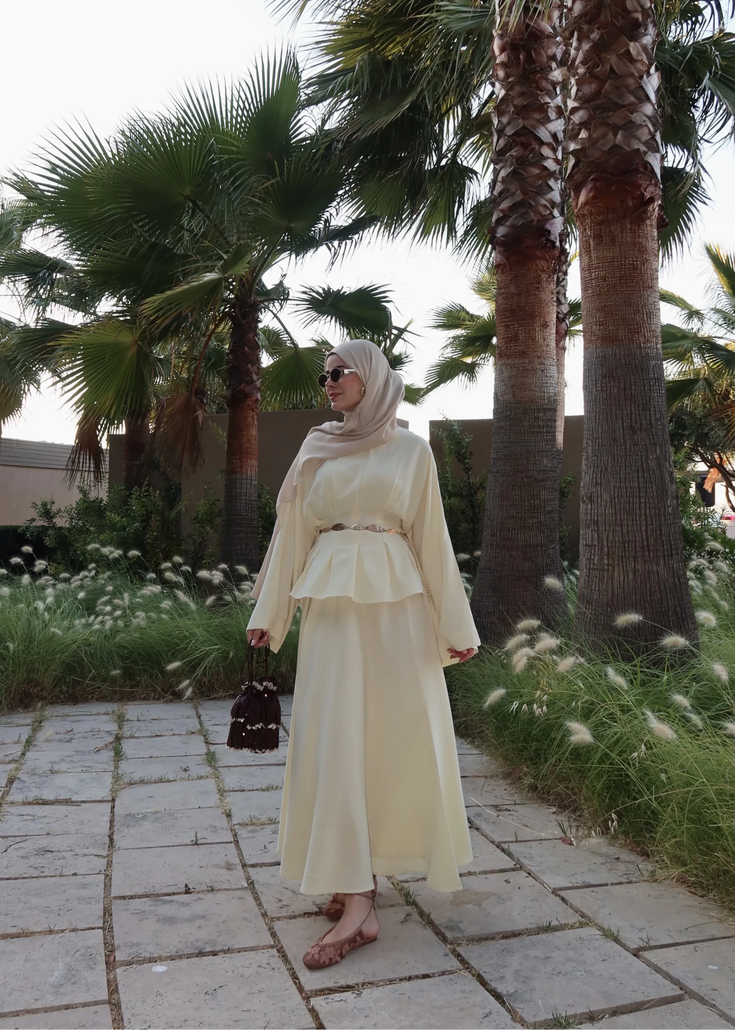 Butter Yellow Linen Pleated Maxi Skirt Set