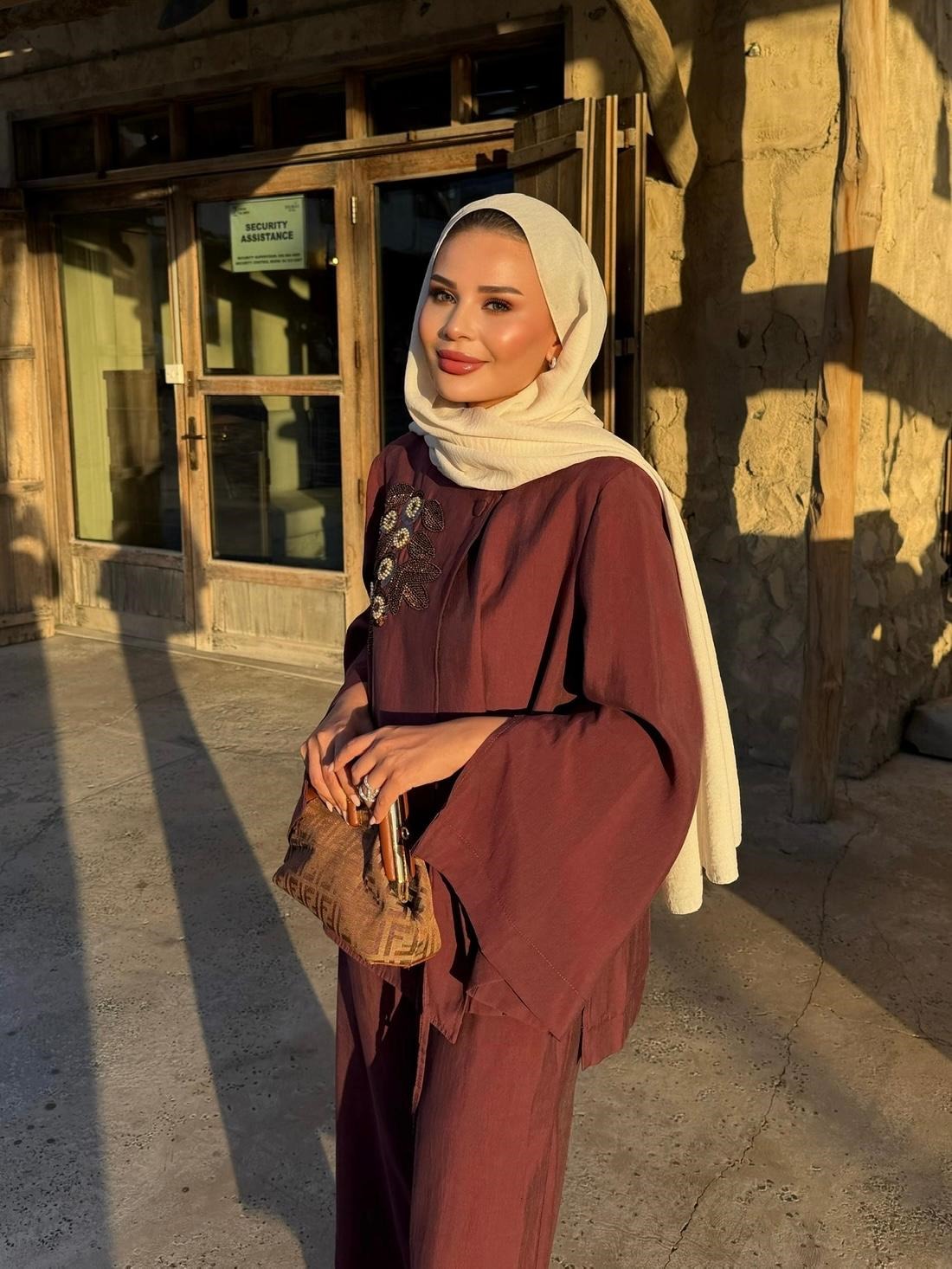 Embroidered Pants Set – Burgundy