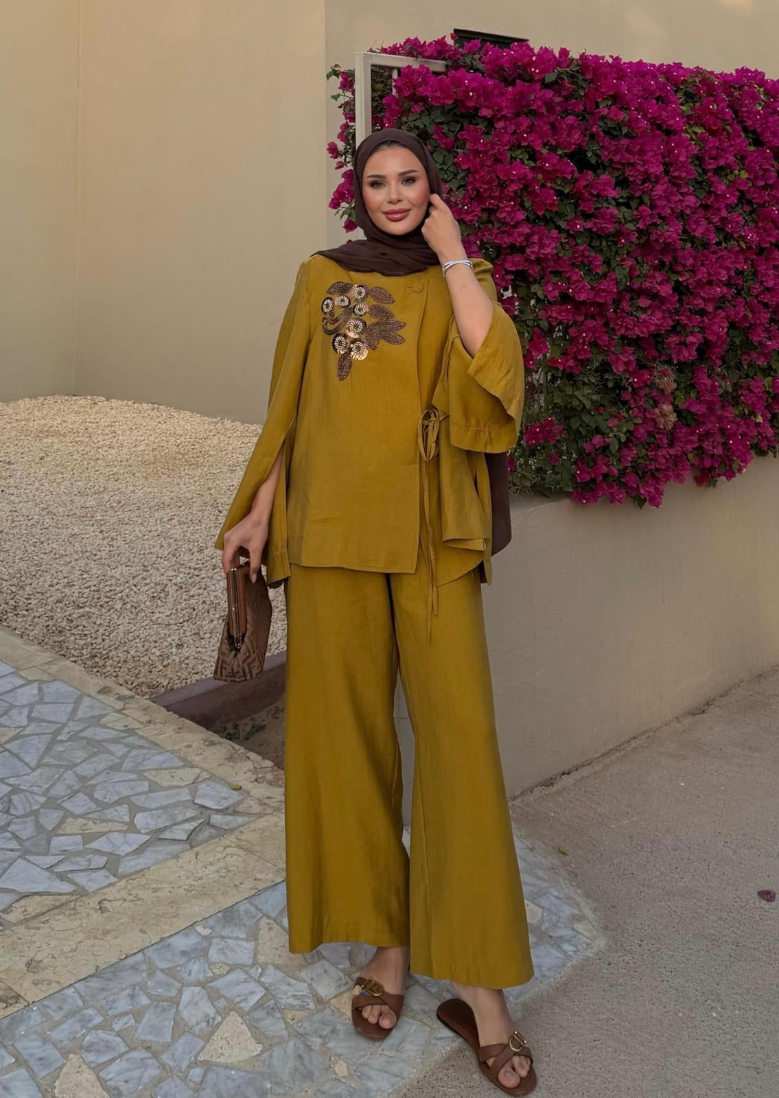 Embroidered Pants Set – Olive