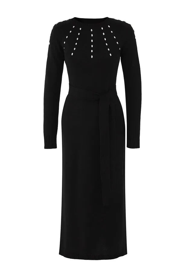 Black Stone-Detail Knit Dress