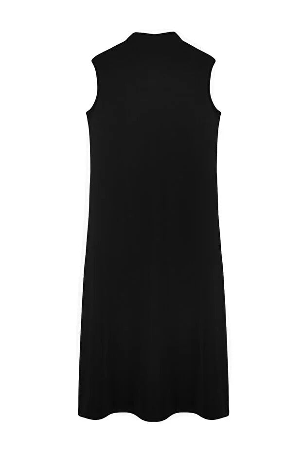 Black High-Neck Sleeveless Scuba Knit Maxi Inner Dress