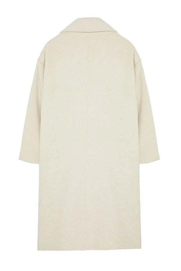 Ecru Oversized Wide-Cut Long Wool-Blend Coat