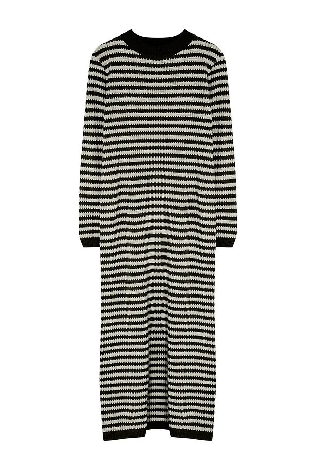 Black & White Striped Long Knit Dress