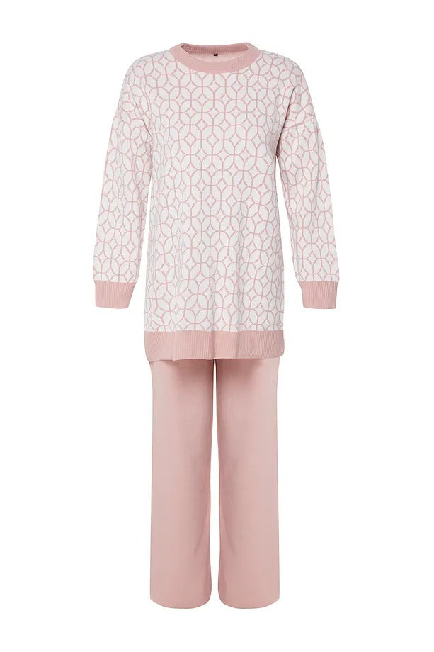 Rose Dust Geometric-Pattern Knit Sweater & Pants Set