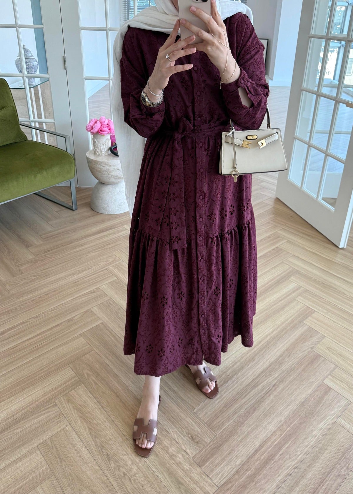 Lace Trim Dress – Burgundy