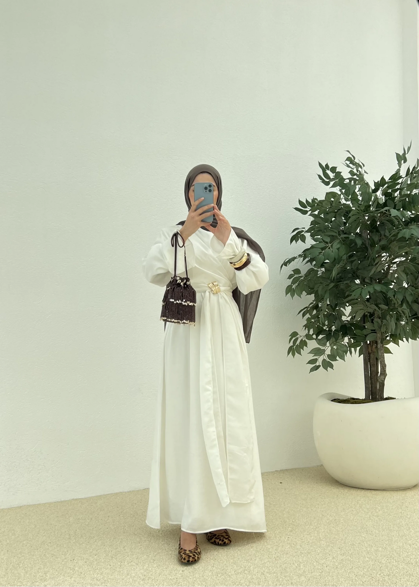 Ecru Tencel Dress with Buckle Detail