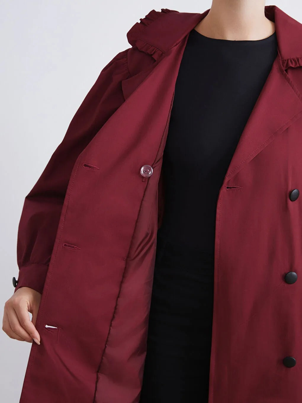 Burgundy Double-Breasted Women's Trench Coat