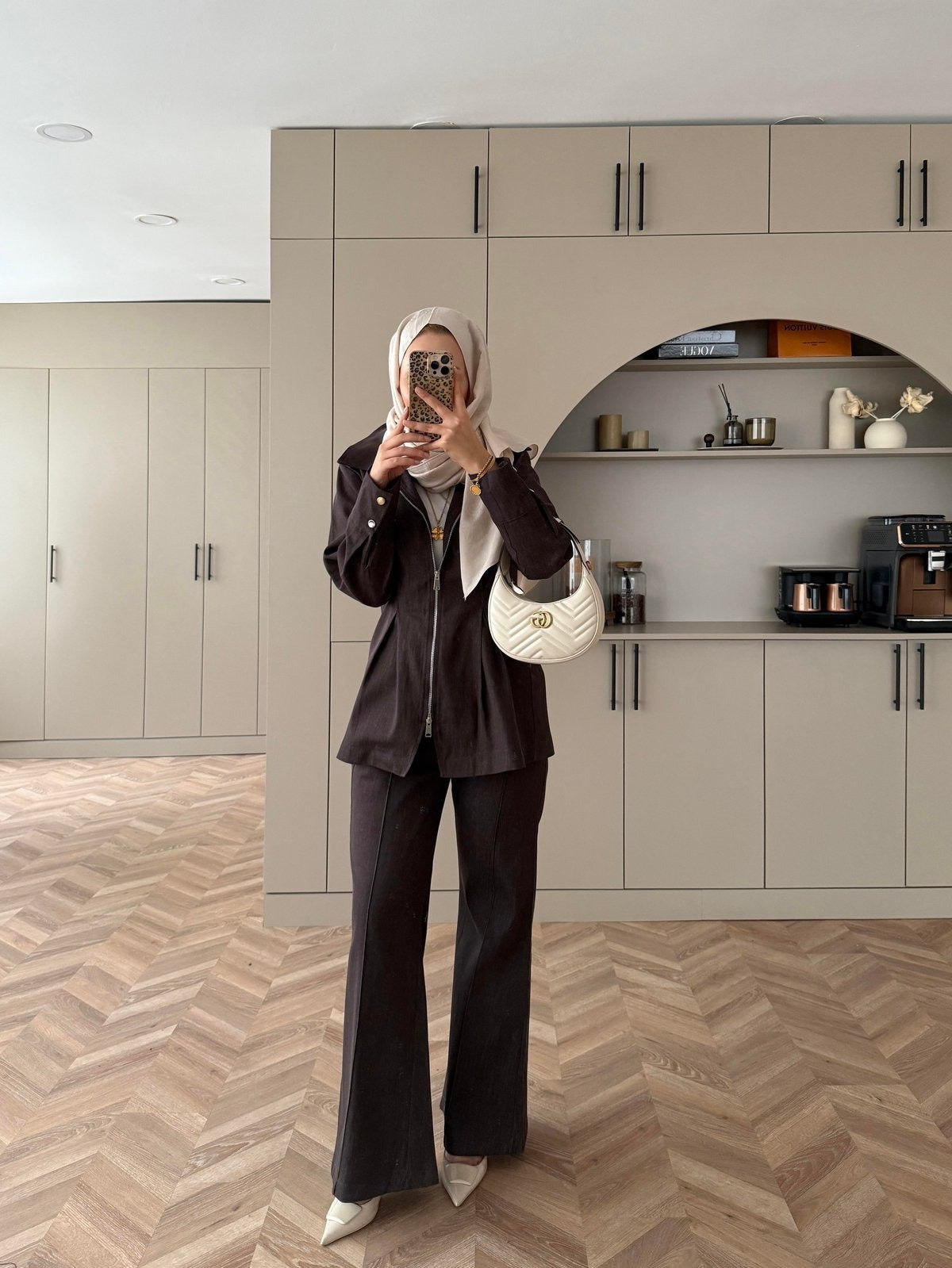 Stylish Denim Two-Piece Coordinated Set - Brown