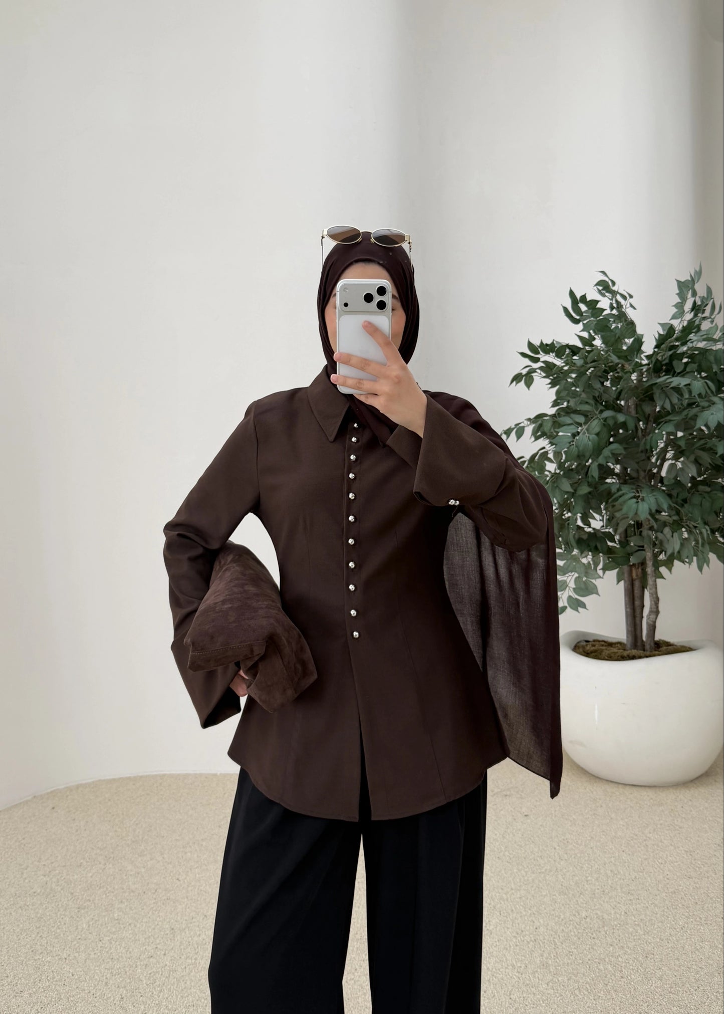 Brown Mini Button Shirt – 100% Cotton