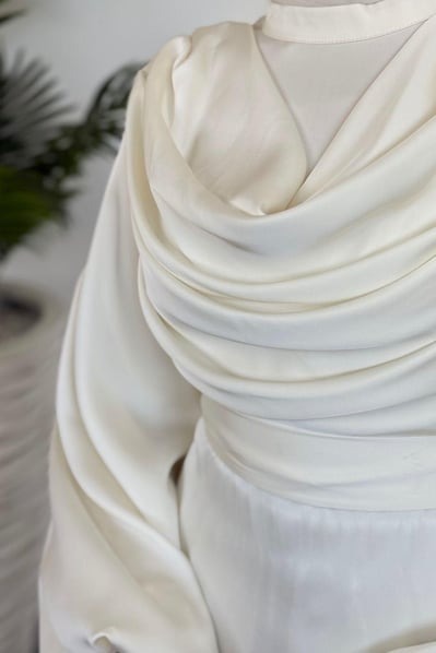 Silky Satin Cowl Neck Ecru Maxi Evening Dress