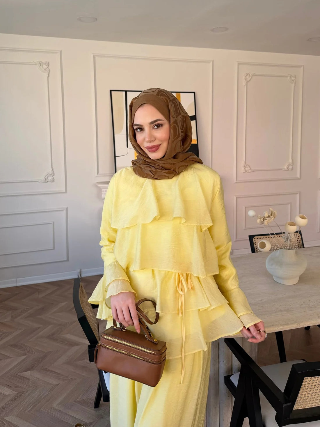 Tiered Tulle Trouser Set in Yellow