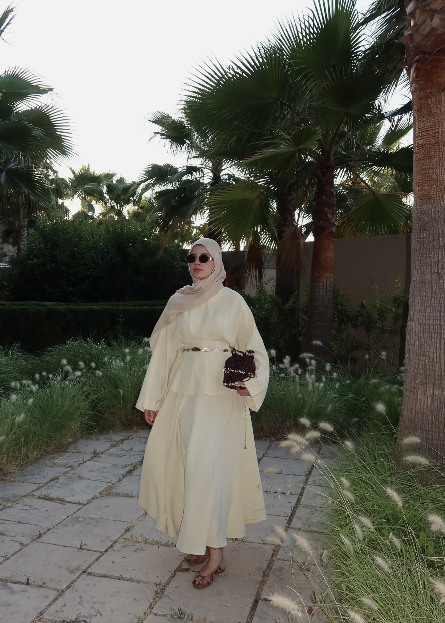 Butter Yellow Linen Pleated Maxi Skirt Set