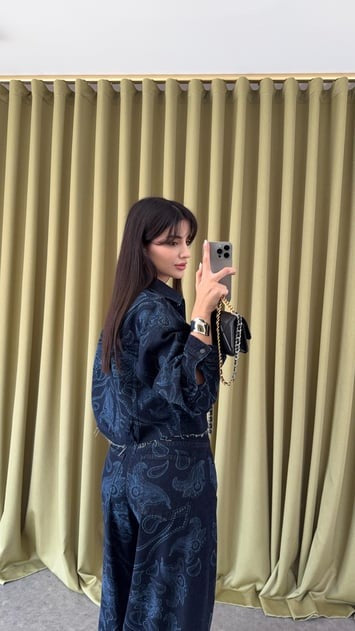 Premium Dark Blue Button-Front Denim Jacket with Shiny Stone Pattern