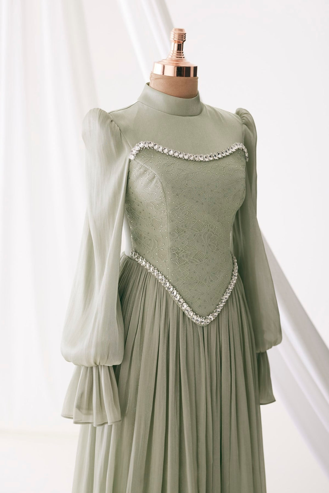 Isilay Evening Gown - Sage Green - view 3