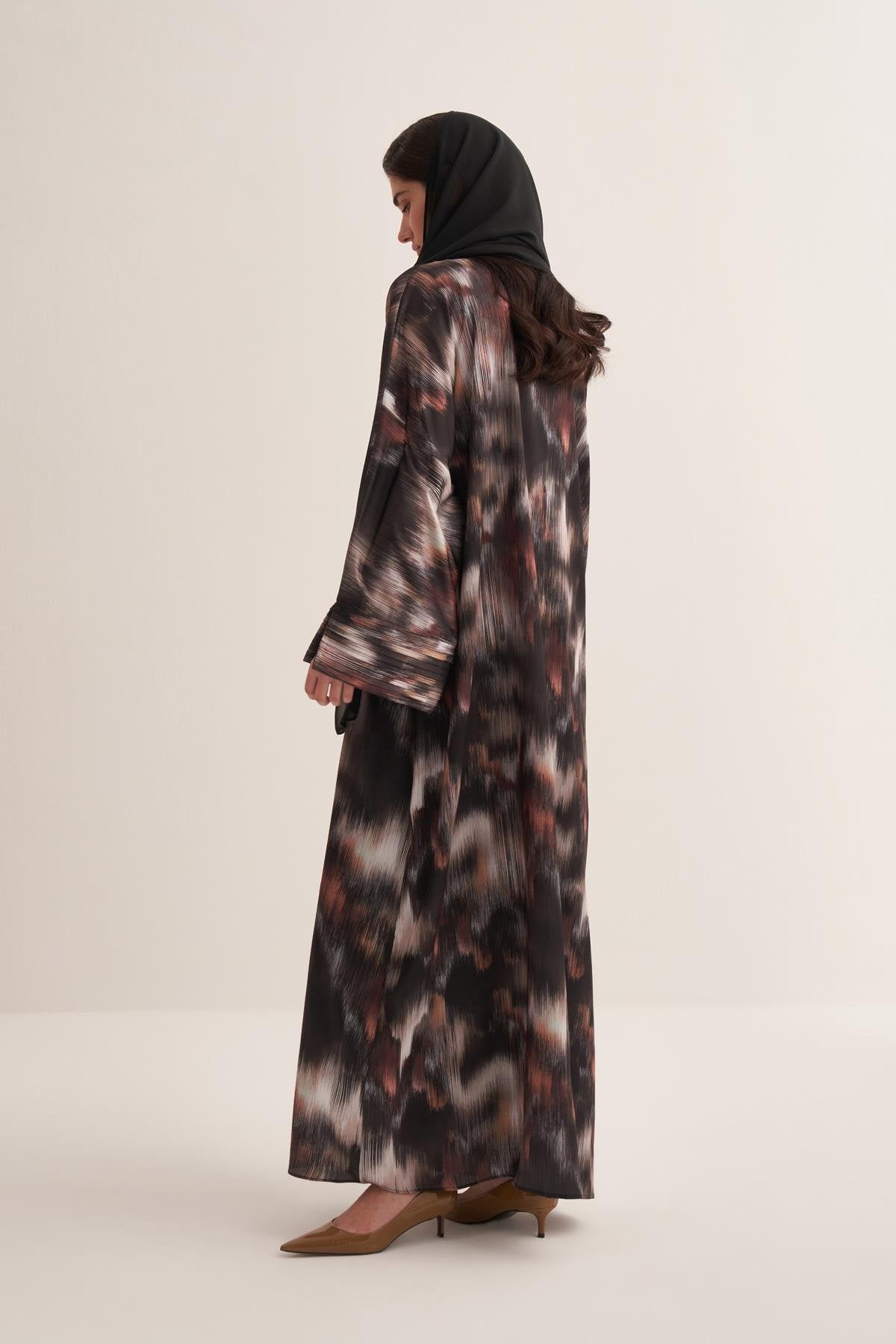 Abstract Patterned Brown Abaya and Scarf Set - sonafey