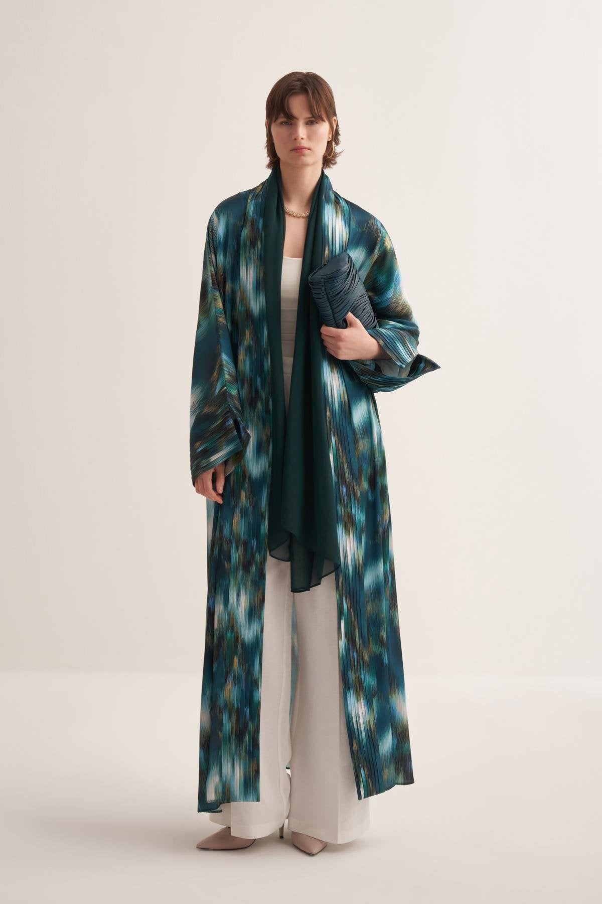 Abstract Patterned Emerald Abaya and Scarf Set - sonafey