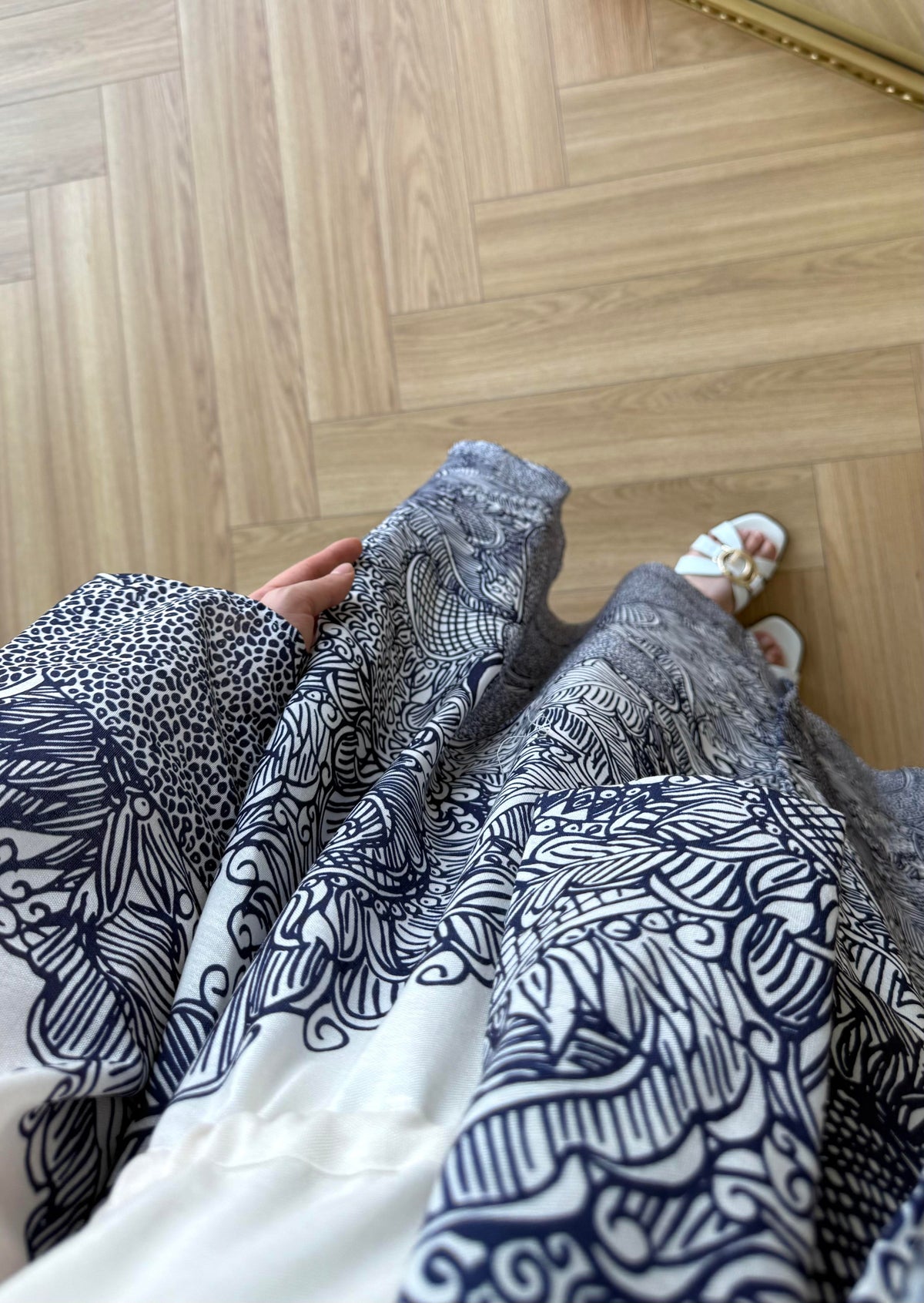 Scarf Collar Linen Dress - Navy
