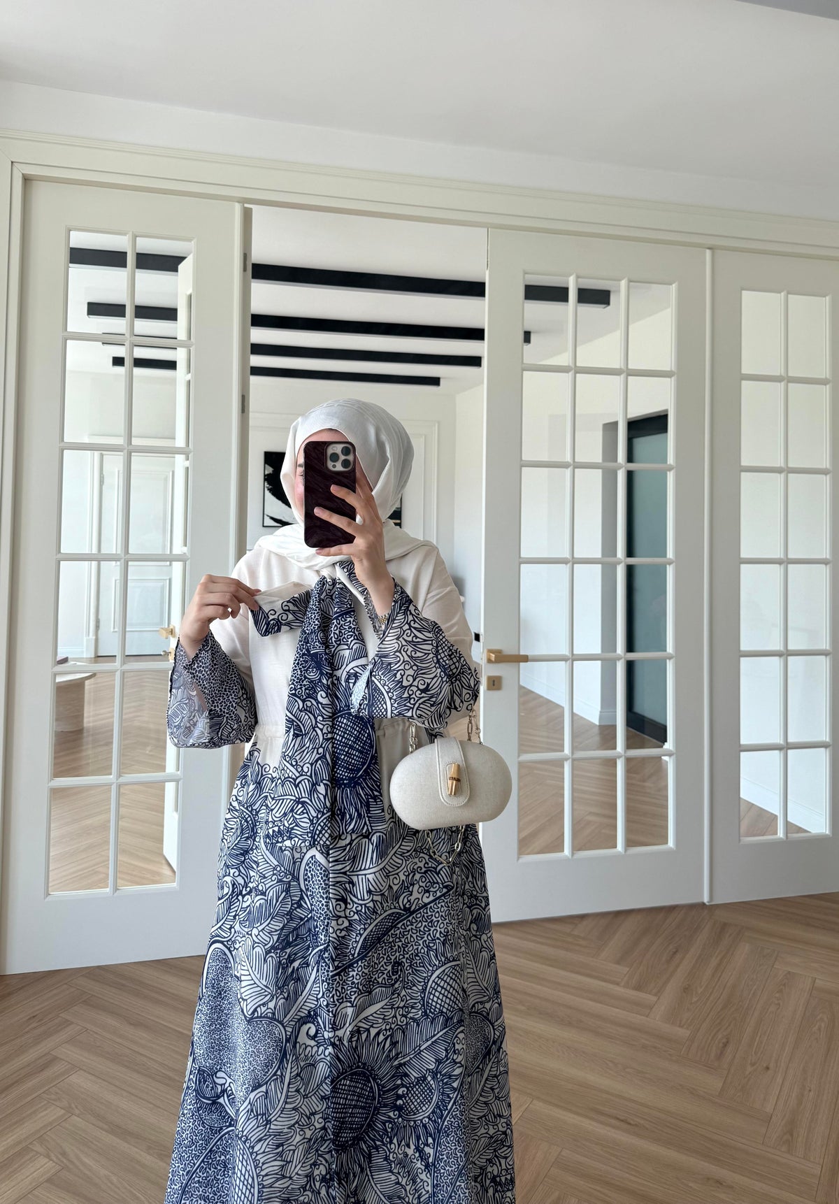 Scarf Collar Linen Dress - Navy