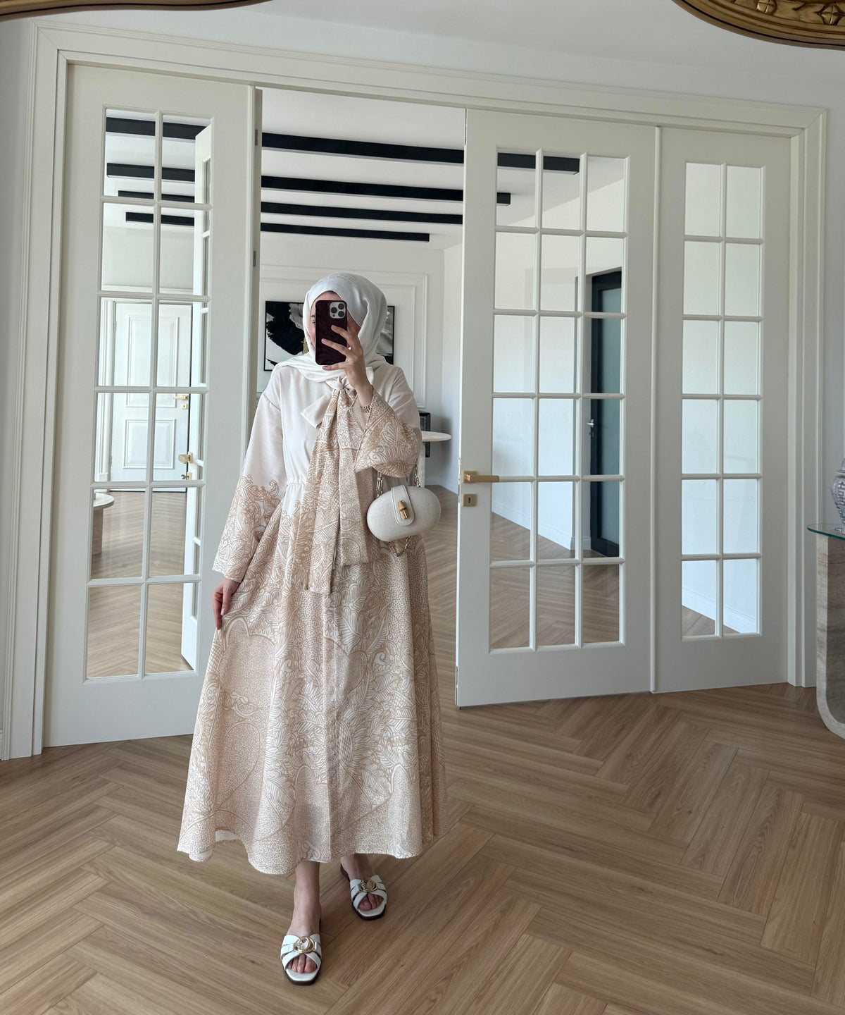 Scarf Collar Linen Dress - Yellow
