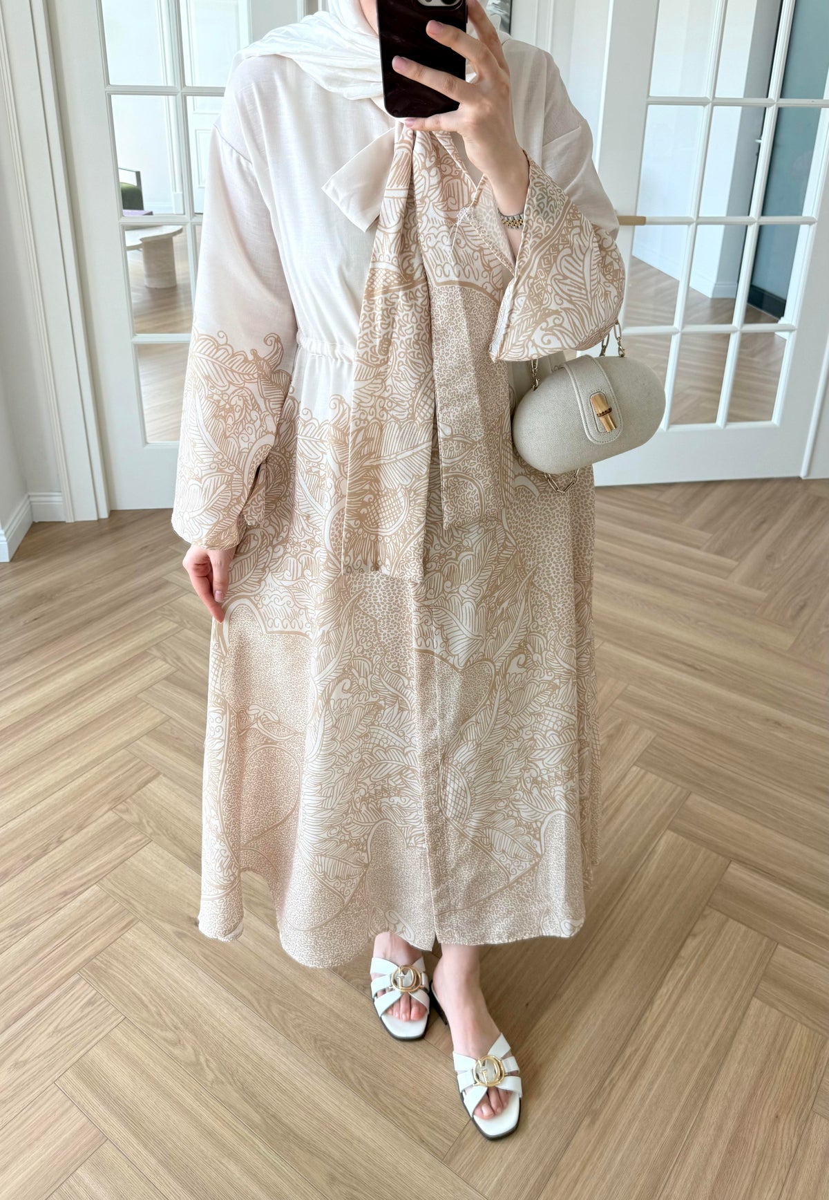 Scarf Collar Linen Dress - Yellow