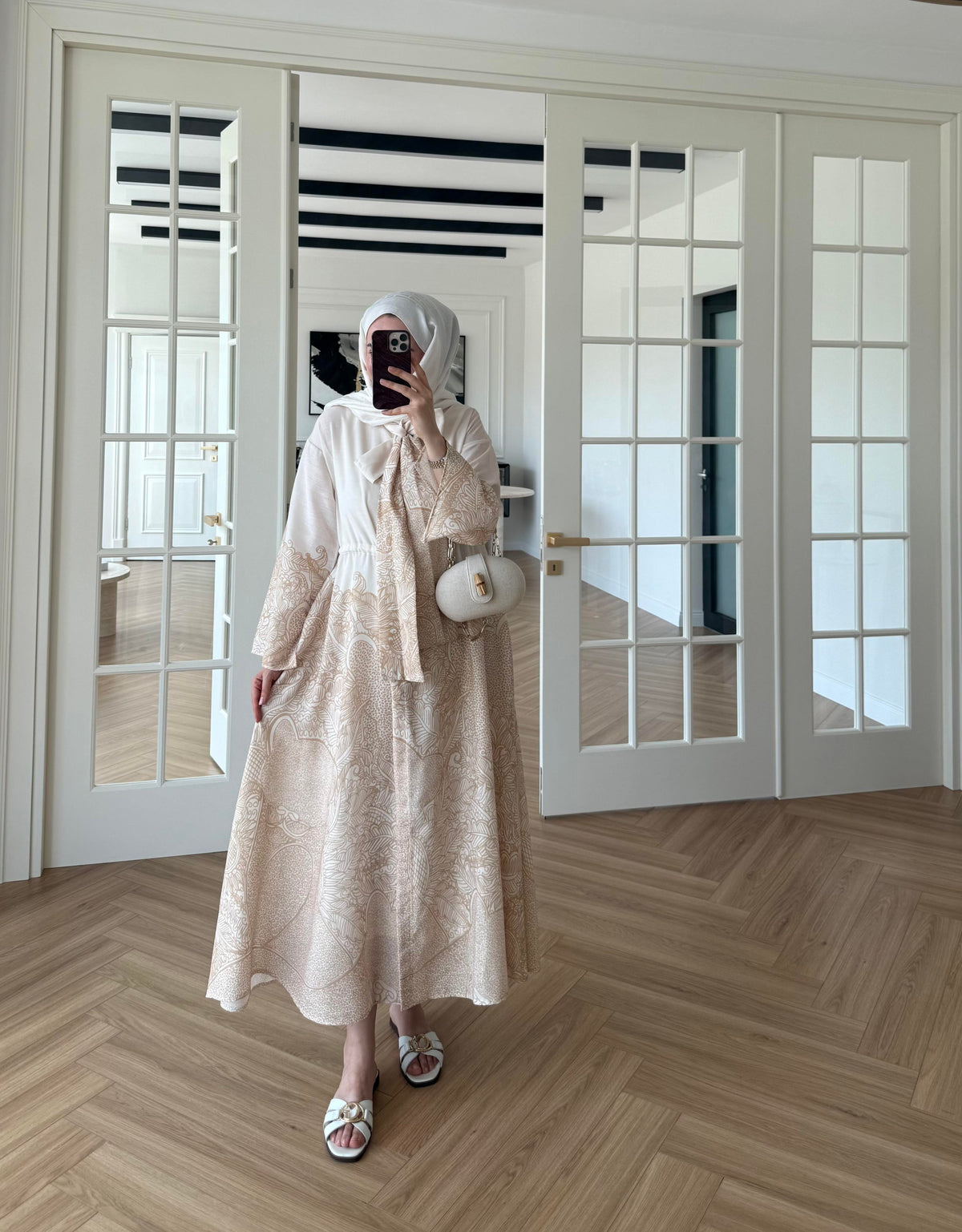 Scarf Collar Linen Dress - Yellow