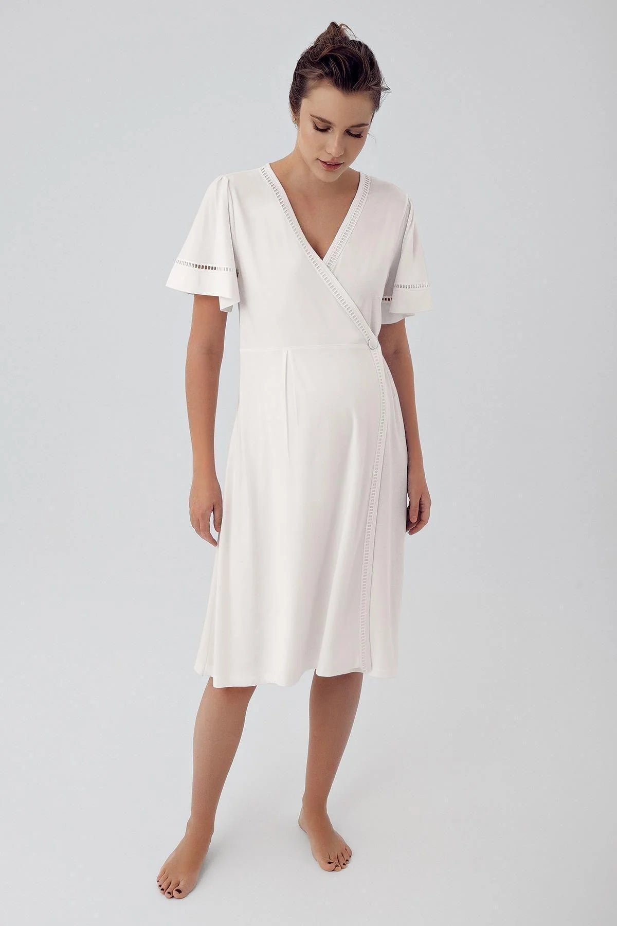 Short Sleeve Stretch Viscose Maternity Robe & Nightgown Set