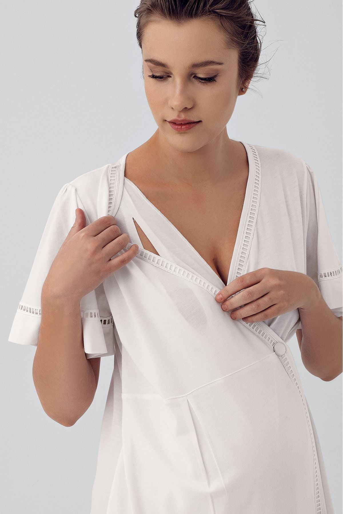 Short Sleeve Stretch Viscose Maternity Robe & Nightgown Set