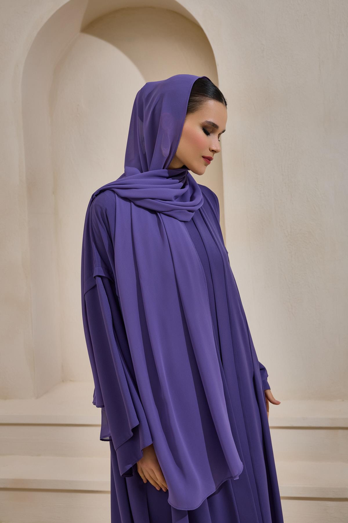Crepe Abaya Lilac Set With Inner Dress - sonafey