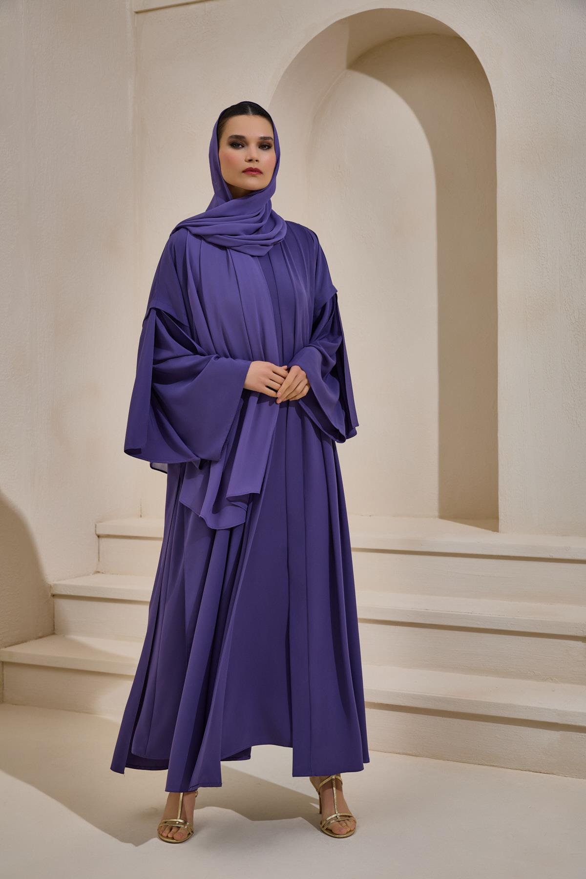 Crepe Abaya Lilac Set With Inner Dress - sonafey