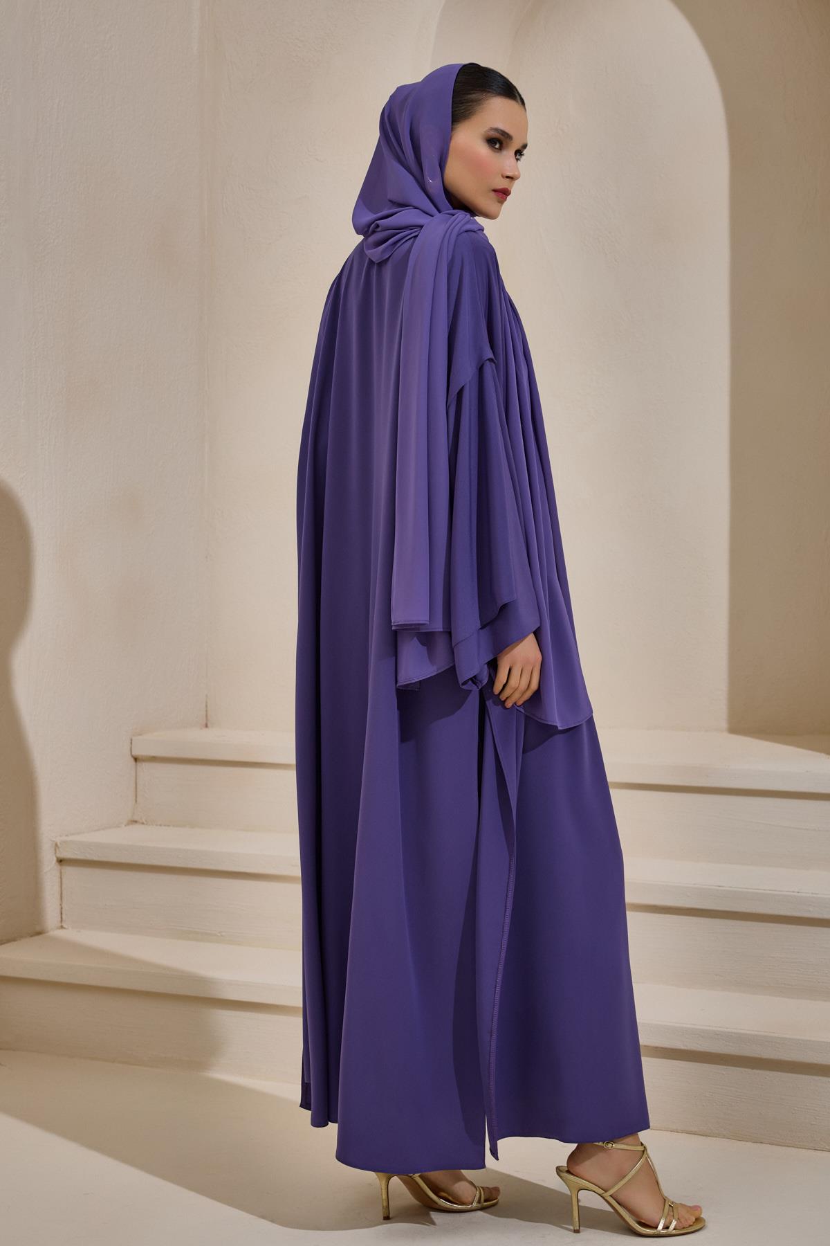 Crepe Abaya Lilac Set With Inner Dress - sonafey