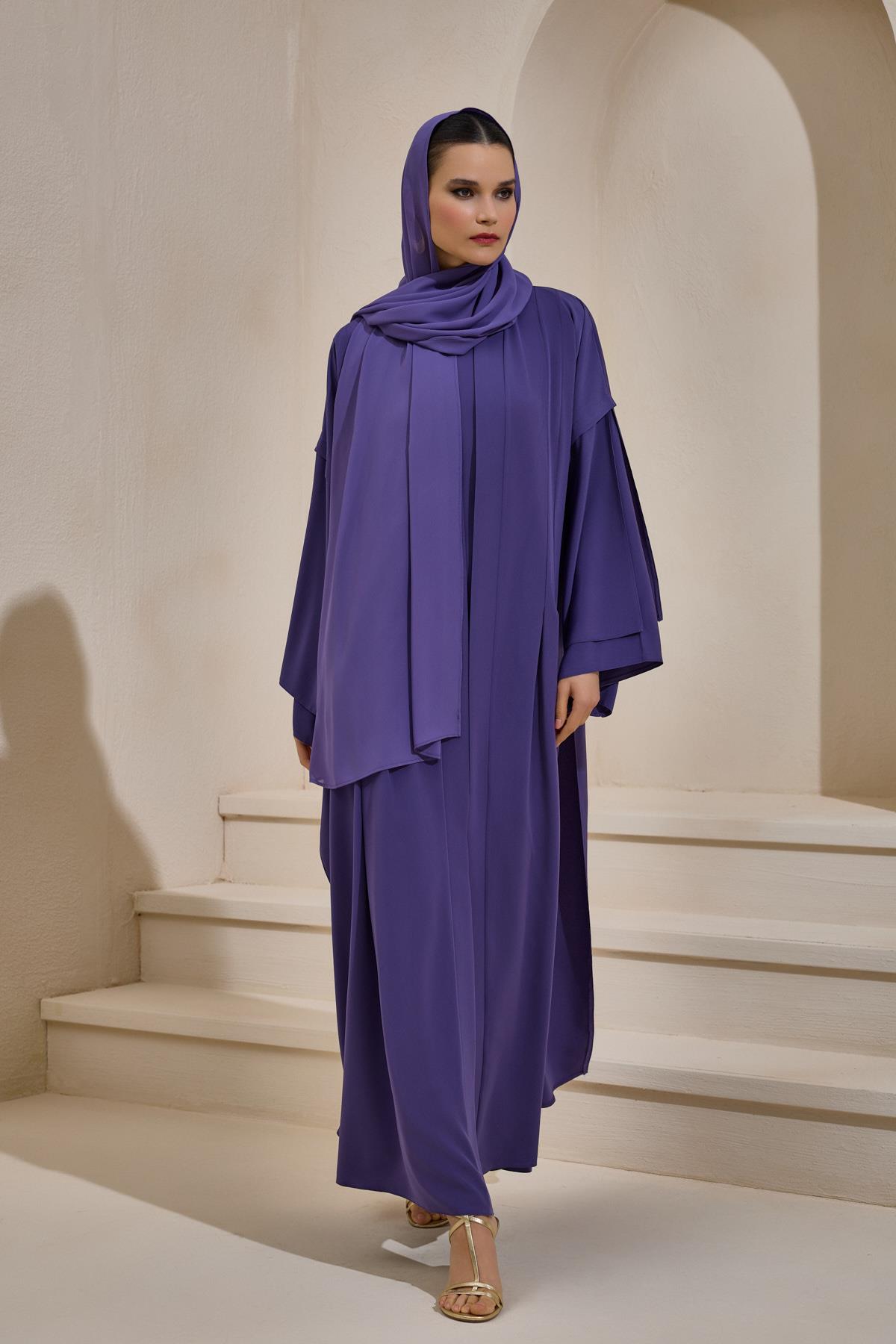 Crepe Abaya Lilac Set With Inner Dress - sonafey