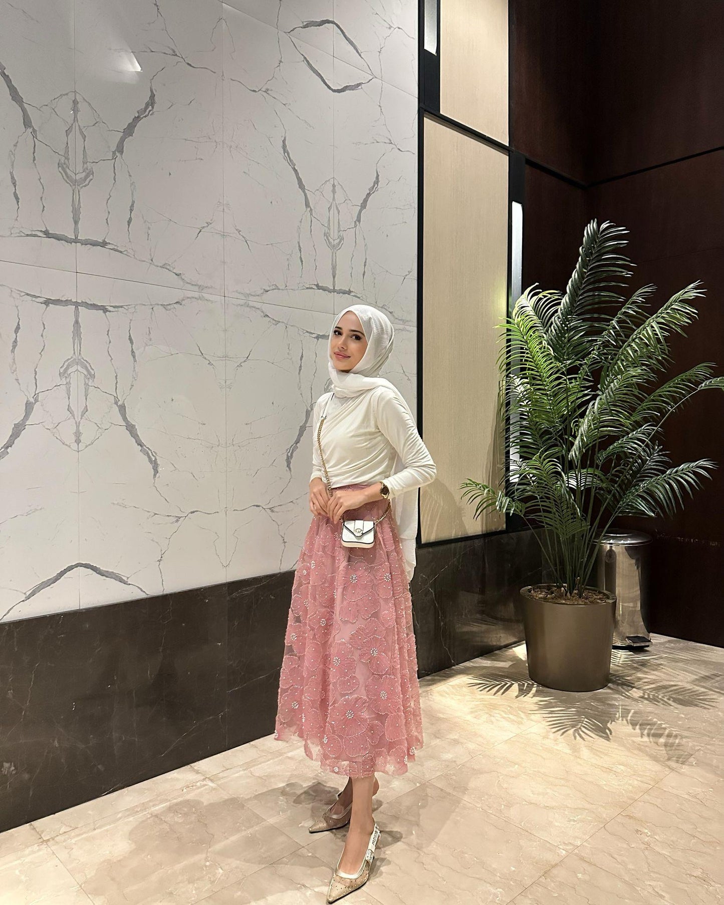 Princess Lace-Embellished Powder Pink Evening Skirt
