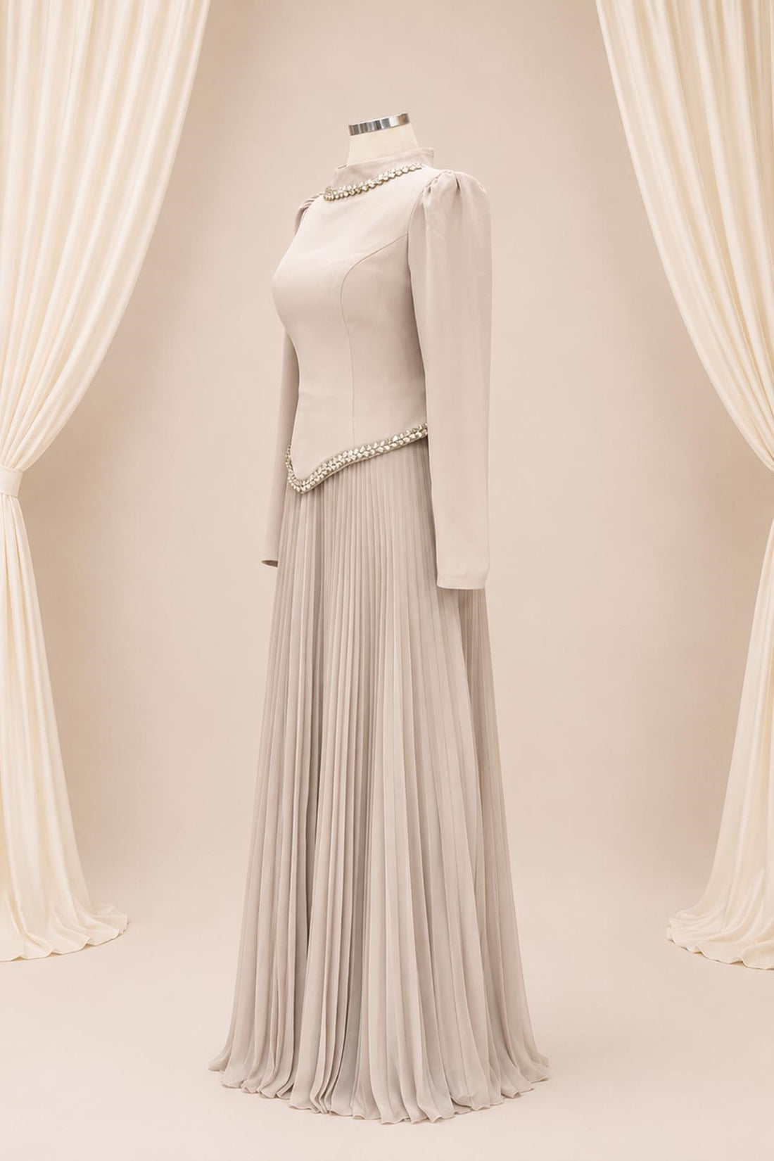 Lidya Modest Evening Dress - Beige