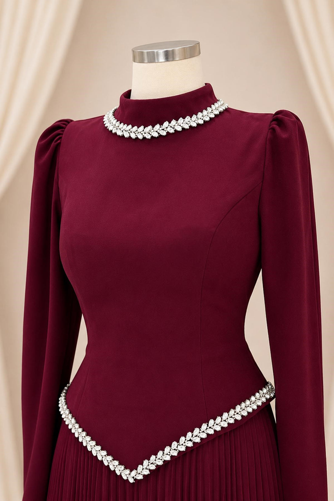 Lidya Modest Evening Dress - Burgundy