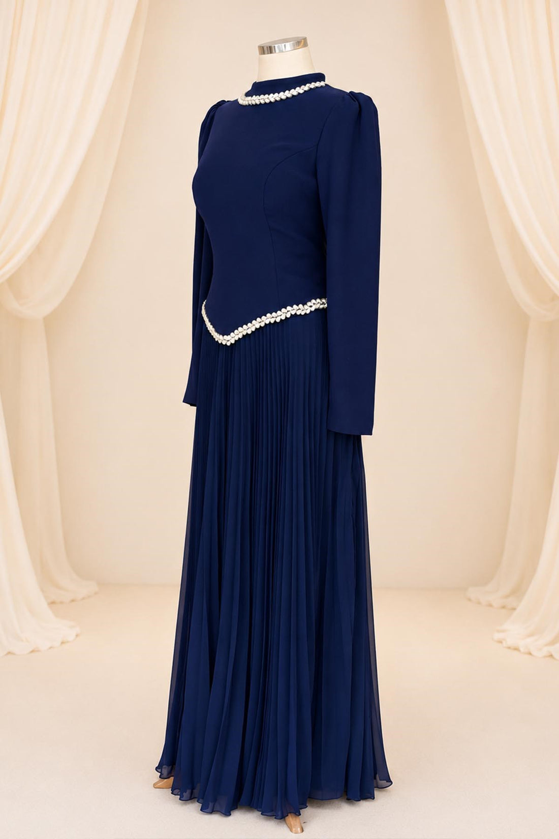 Lidya Modest Evening Dress - Navy