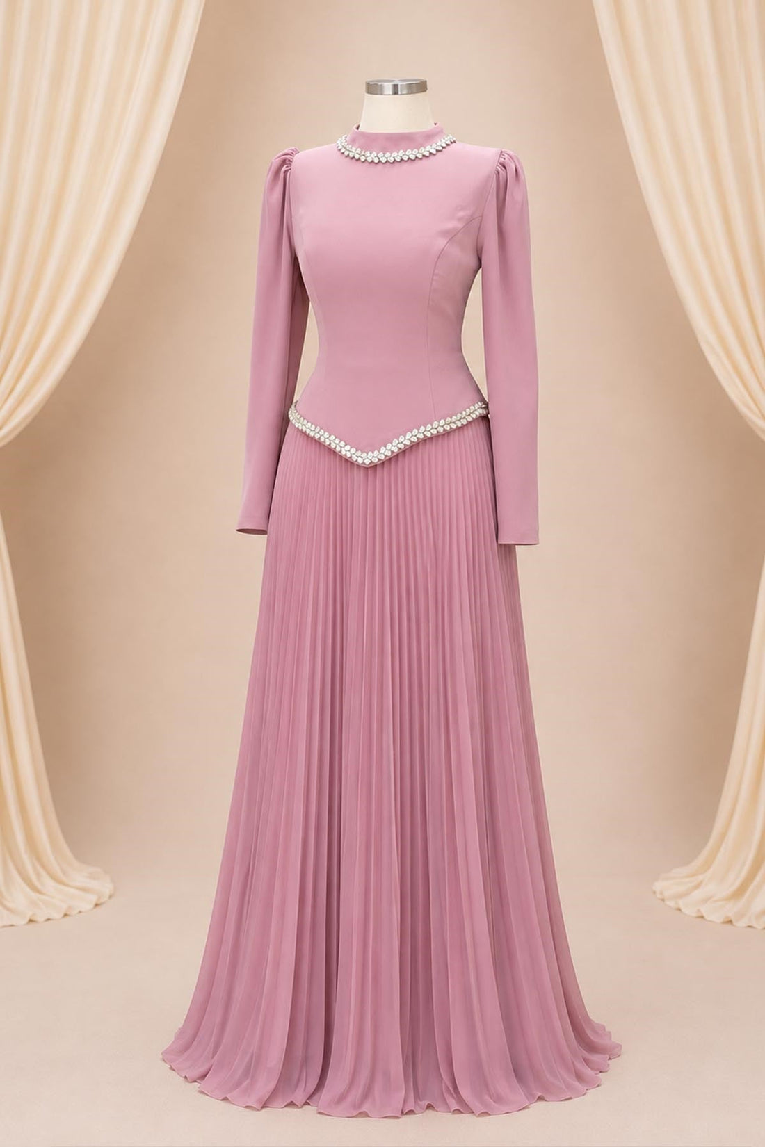Lidya Modest Evening Dress - Blush Pink