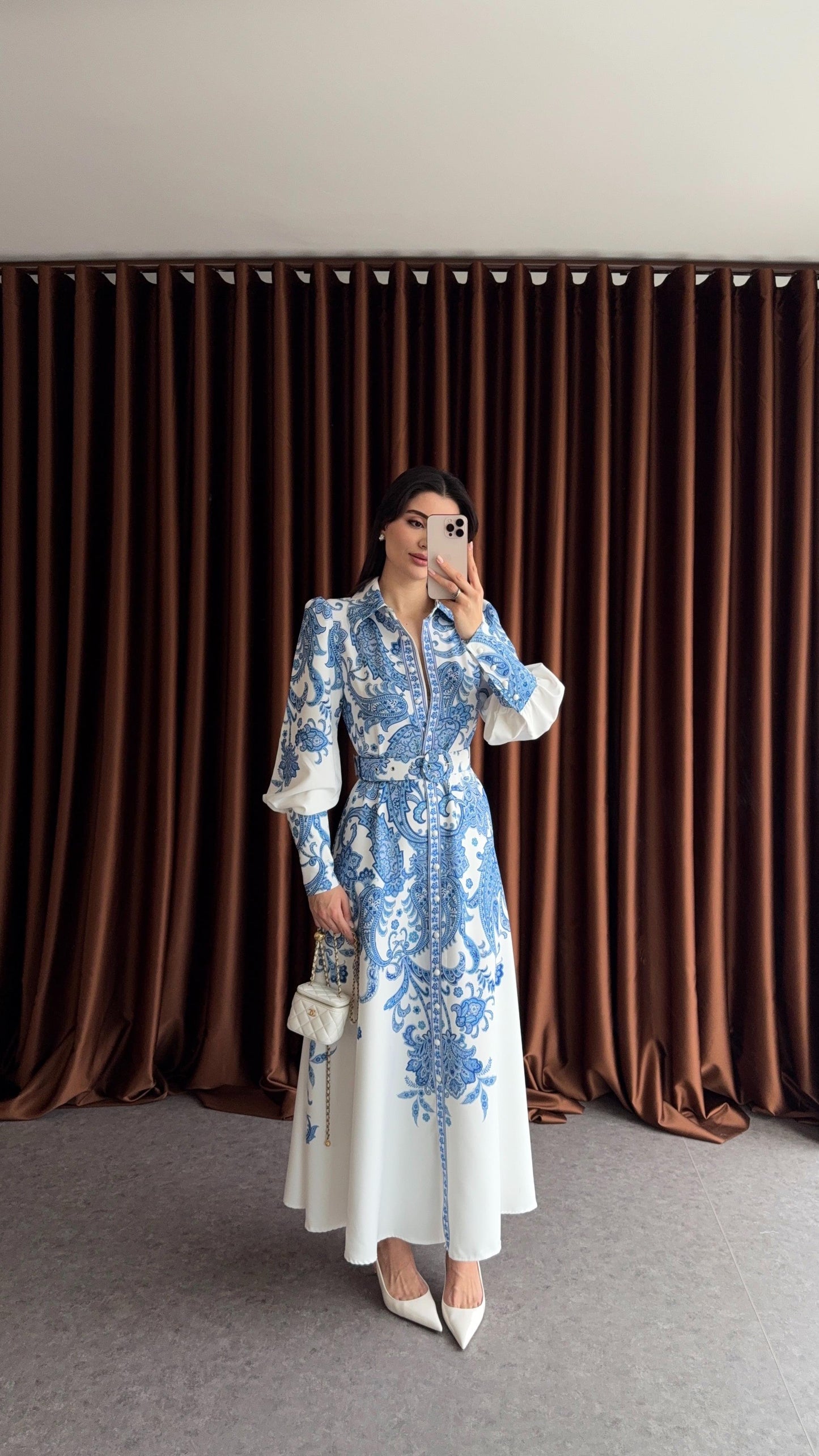 Chic Blue Scarf Pattern Maxi Dress