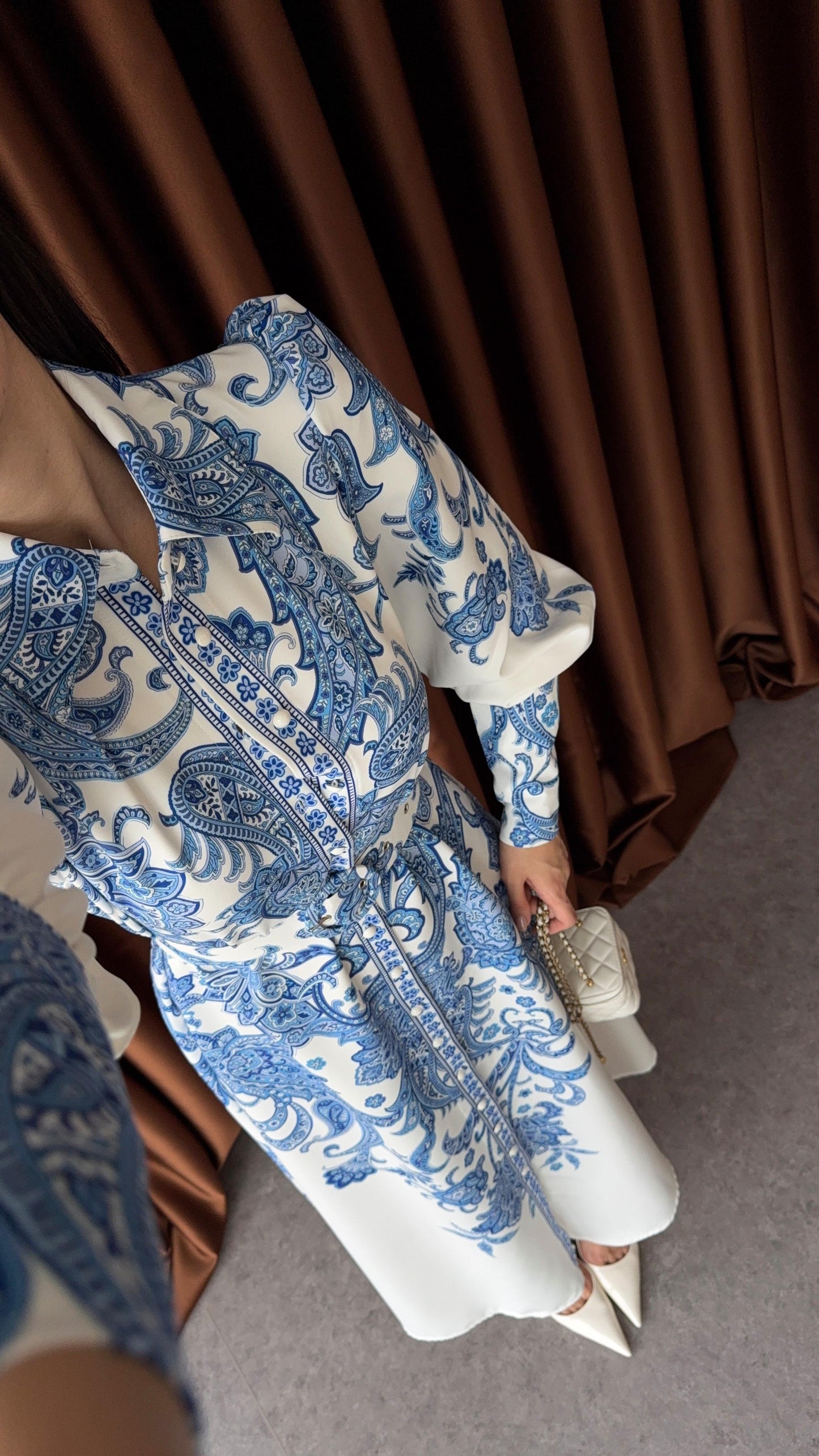 Chic Blue Scarf Pattern Maxi Dress