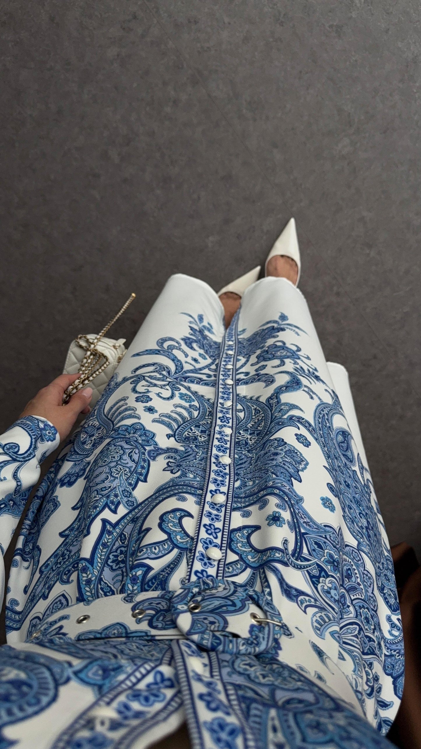 Chic Blue Scarf Pattern Maxi Dress