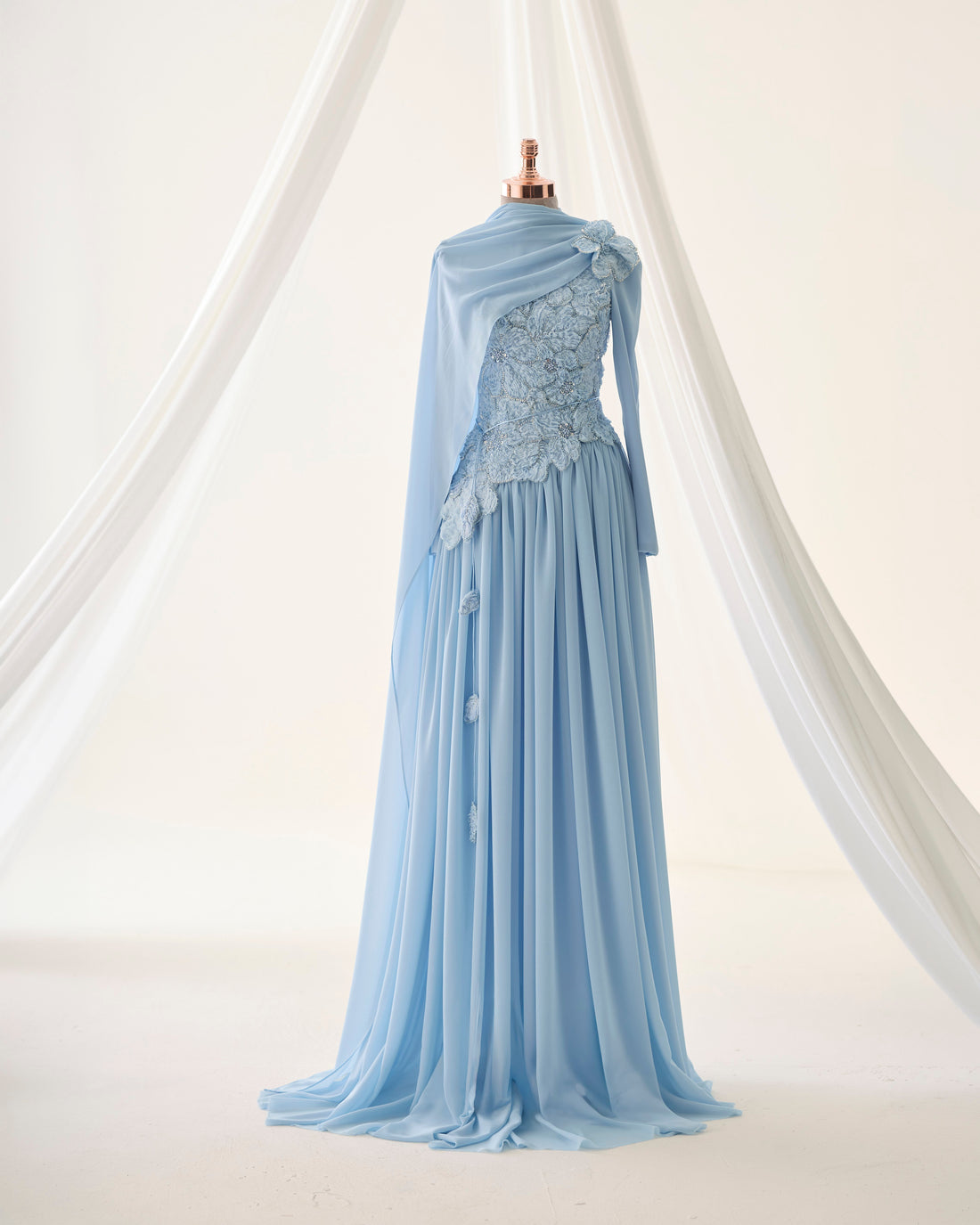 Maya Baby Blue 3D Floral Evening Dress –Formal Gown