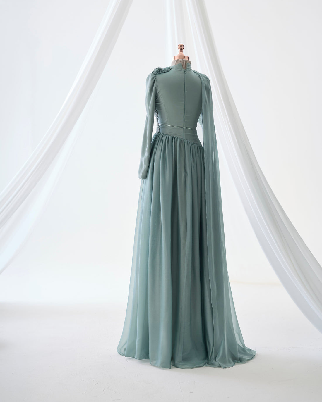 Maya Sage 3D Floral Evening Dress –Formal Gown
