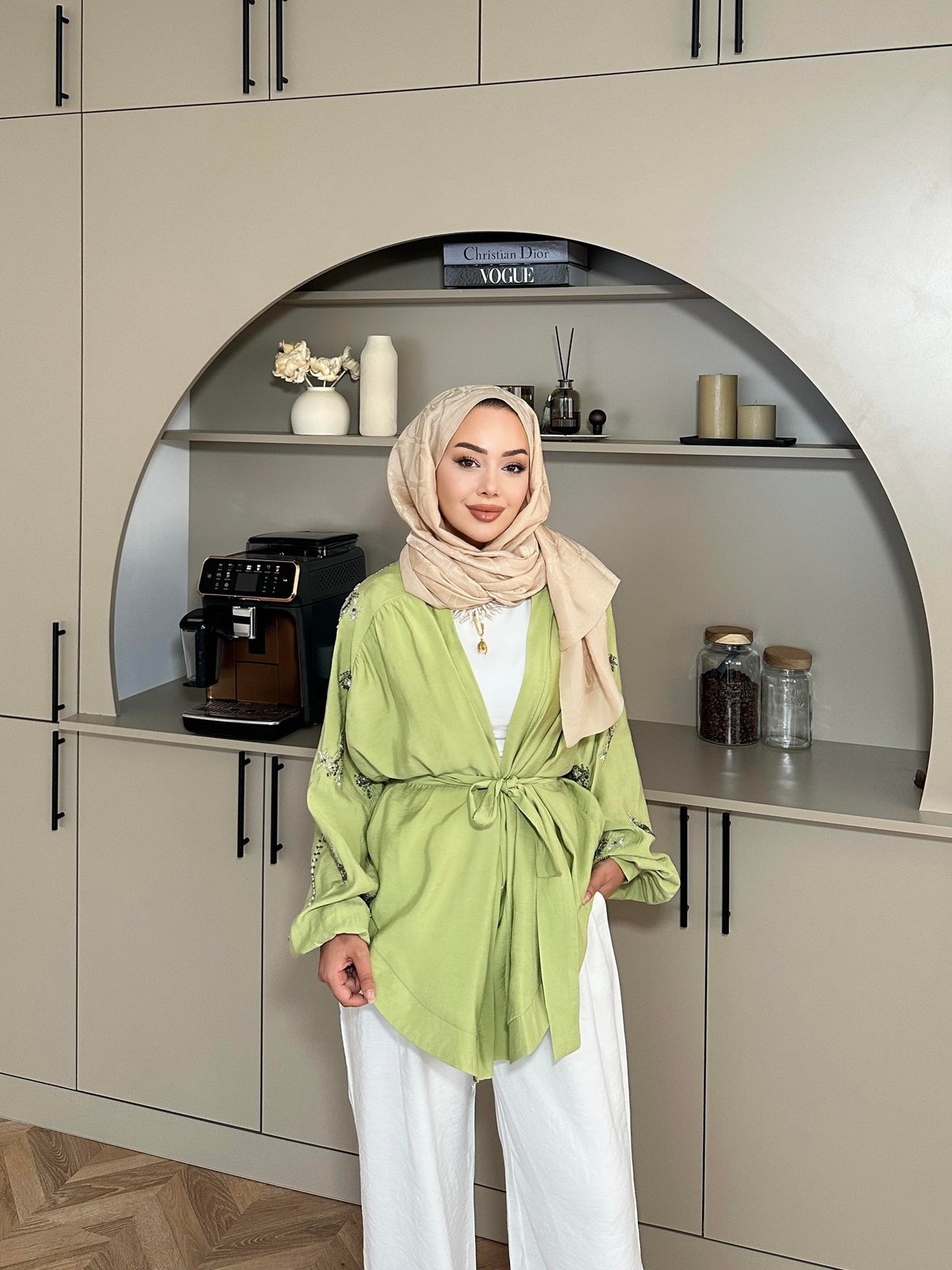 Embroidered Kimono Pistachio Green